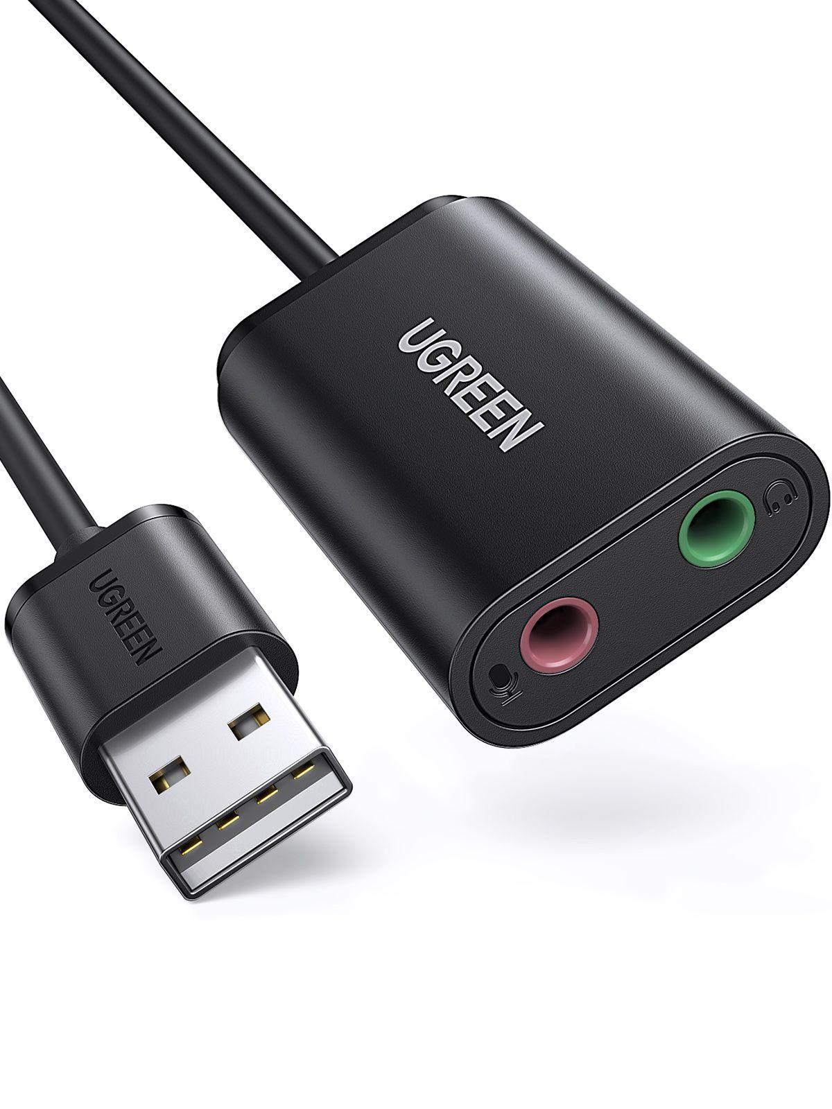 بطاقة صوت خارجية 3.5 ملم إلى USB محول ميكروفون USB إلى 3.5 ملم، مقبس 2 في 1 