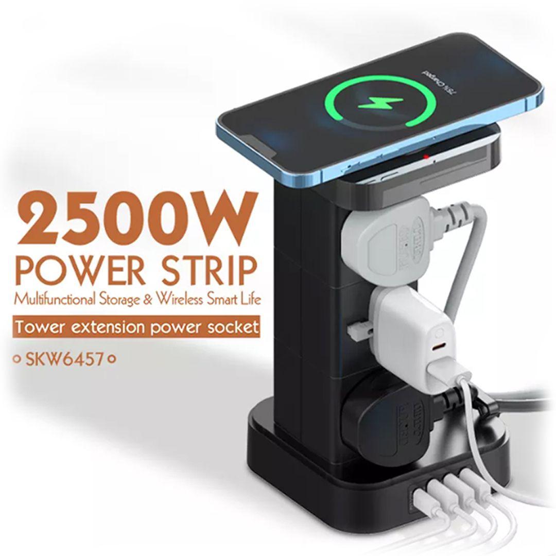 توصيلة كهرباء (SKW6457) LDNIO بقوة 2500 واط مع 4 منافذ USB تدعم الشحن اللاسلكي بقوة 15W يدعم الشحن السريع PD+QC3.0