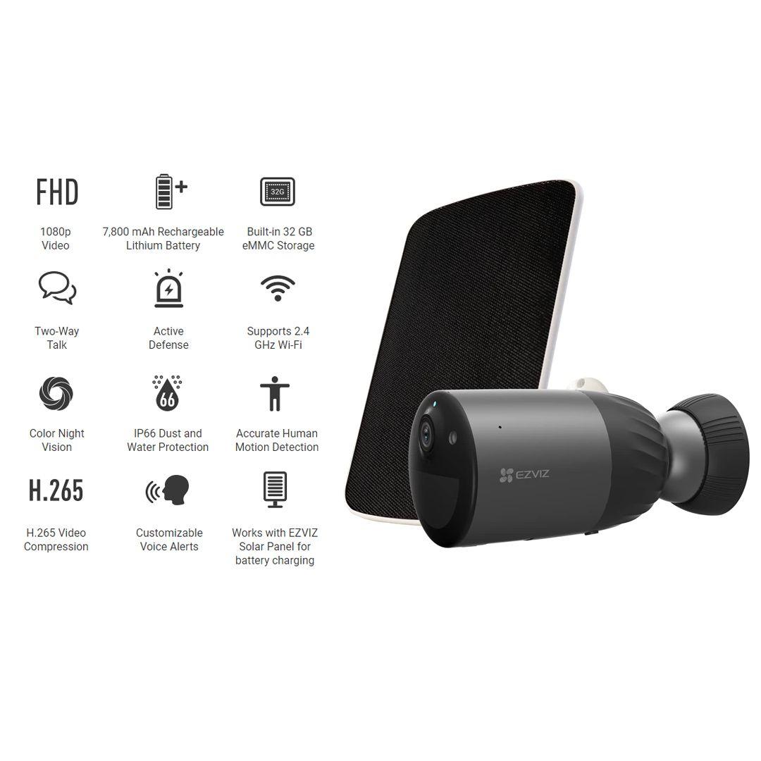 كاميرا مراقبة EZVIZ BC1C اللاسلكية تعمل بالطاقة الشمسية بدقة FHD 1080p مع رؤية ليلية ملونة