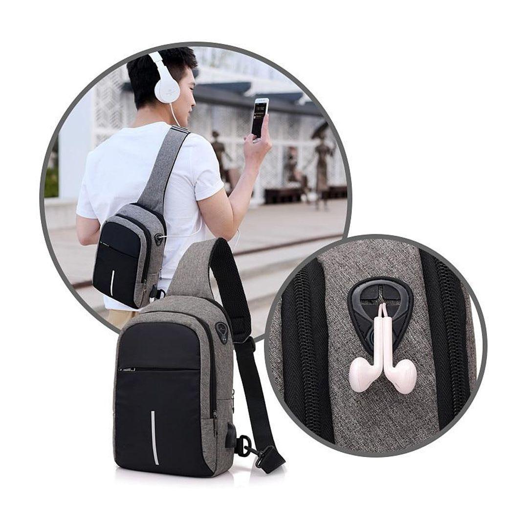 حقيبة ظهر بكتف واحد بسحاب مخفي مضادة للماء مزودة بمنفذ USB للشحن
