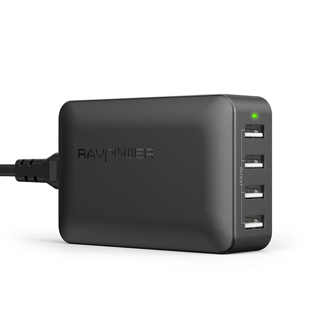 شاحن RAVPower RP-PC023  بقوة 40 واط مع 4 منافذ USB يدعم الشحن السريع