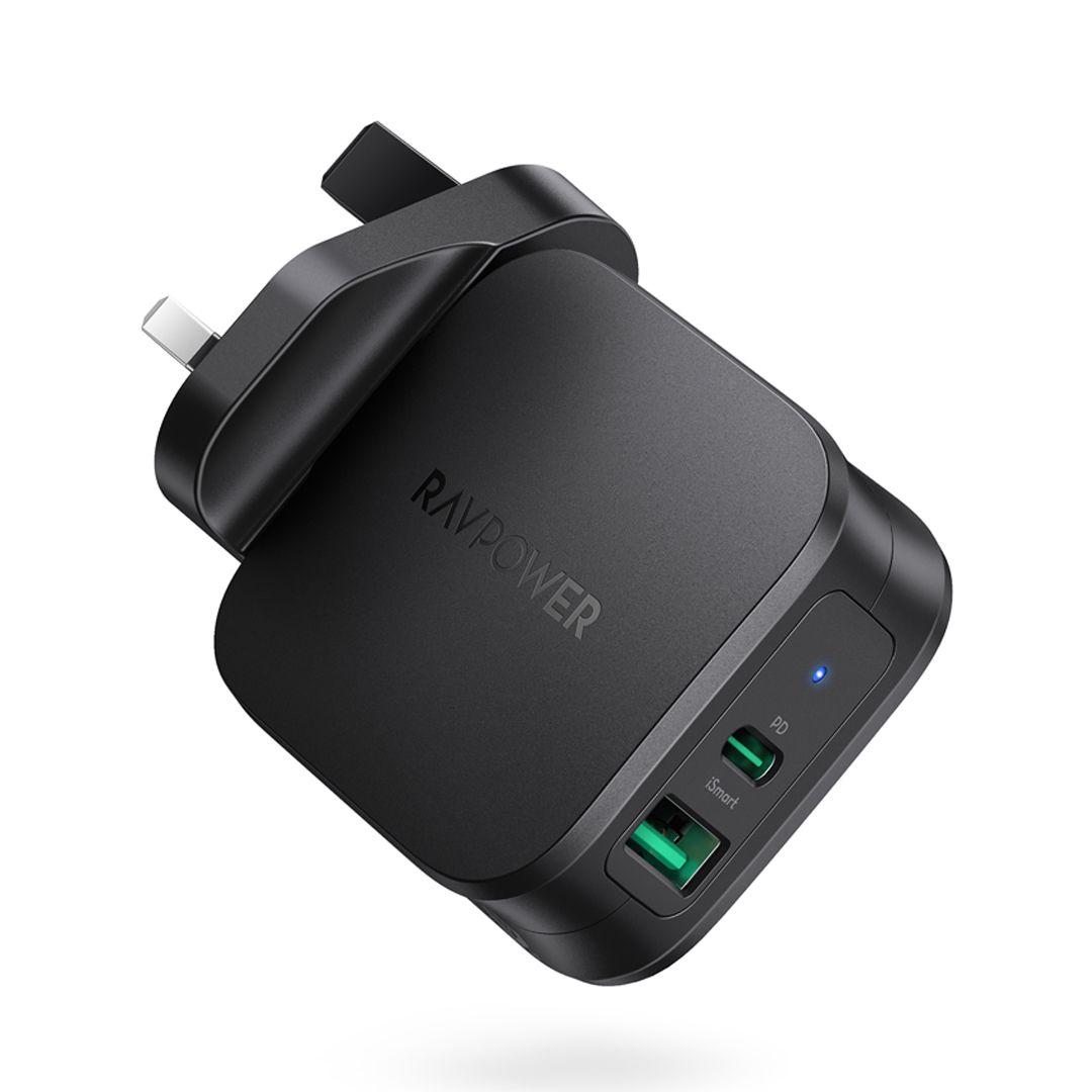 شاحن RAVPower RP-PC144 مع منفذين يدعم الشحن السريع بقوة 30 واط 