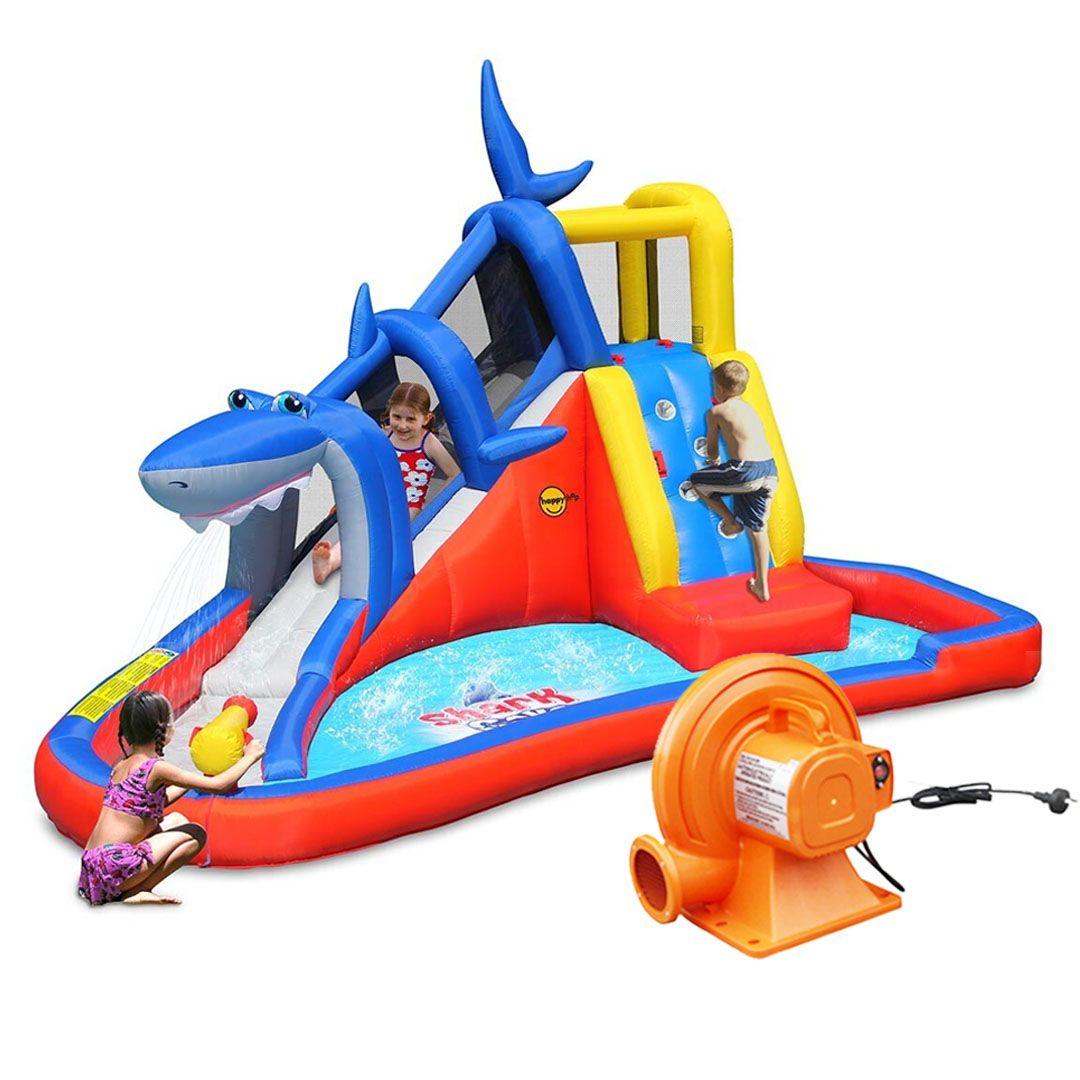  نطاطة هابي هوب 9327 Shark Cave Adventure Slide قابلة للنفخ مع منفاخ كهربائي