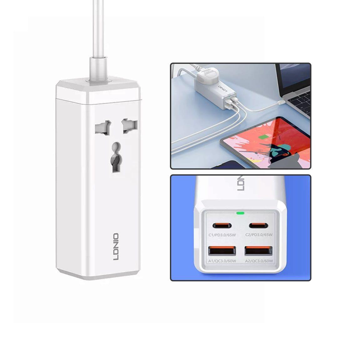 موصل كهرباء مكتبي LDNIO HUB (SC1418) بقوة 65 واط مع مخرجين USB-C ومخرجين USB-A ومقبس طاقة يدعم الشحن السريع