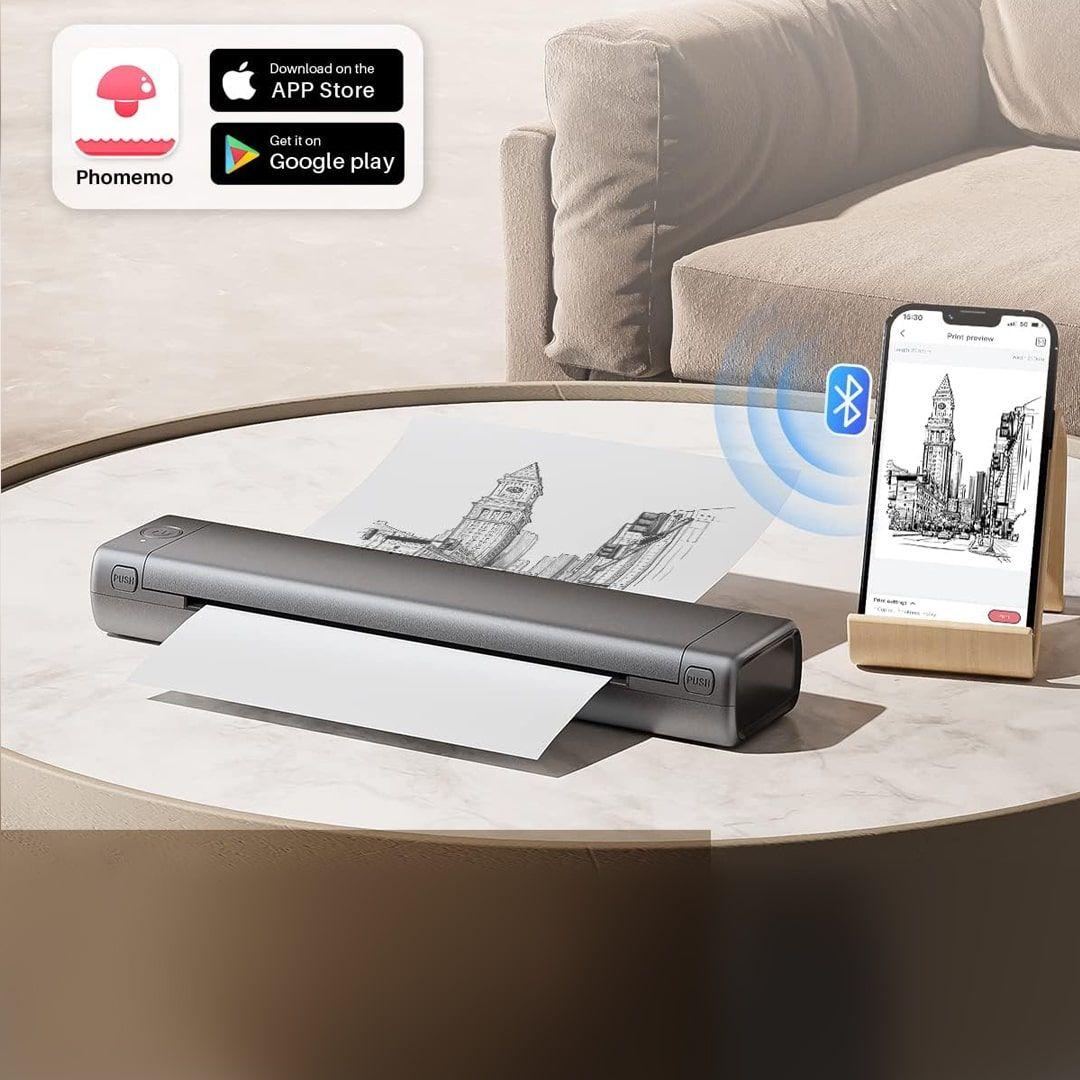طابعة حرارية لاسلكية Phomemo M08F بدون حبر تعمل بالبلوتوث تدعم ورق حراري A4 مع تطبيق ذكي  