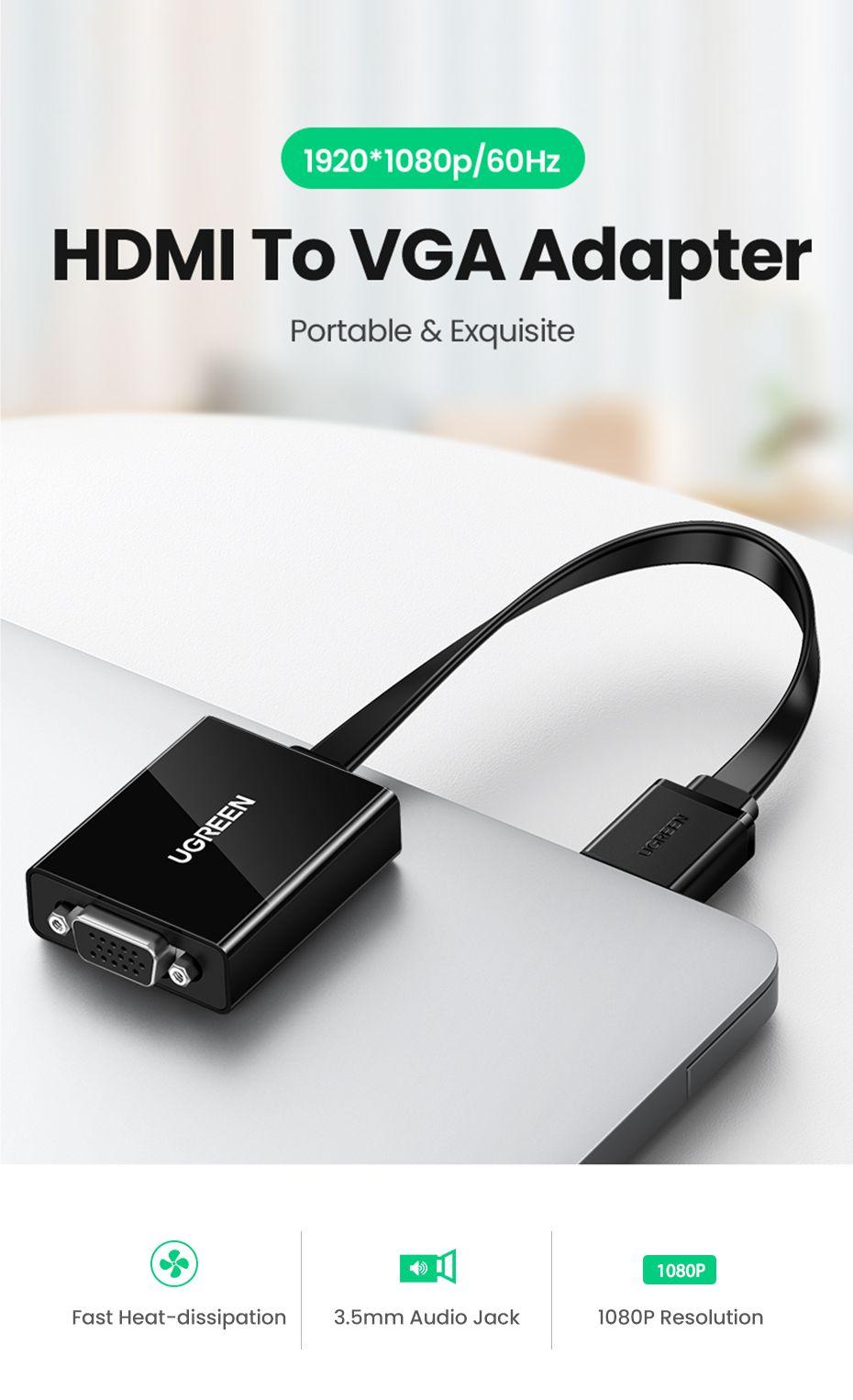 يوجرين - محول HDMI إلى VGA نشط بدقة 1080 بكسل، مع مقبس صوت 3.5 مم