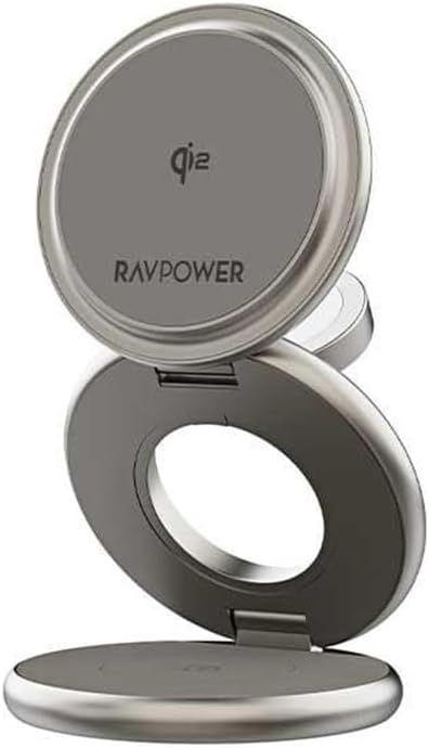 قاعدة شحن لاسلكية RAVPOWER القابلة للطي 3 في 1 مع MagSafe بقوة 15 واط