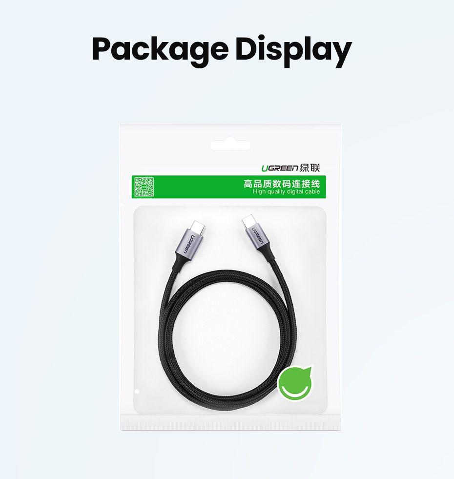 UGREEN US261 USB-C to USB-C Round Cable Nickel Plating Aluminum Shell 1m (Gray Black)