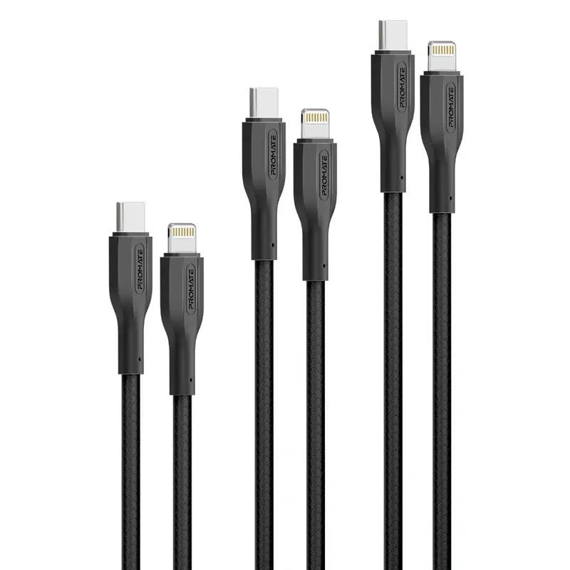 مجموعة كابلات USB-C إلى Lightning عالية القوة بقوة 27 وات، مكونة من 3 قطع