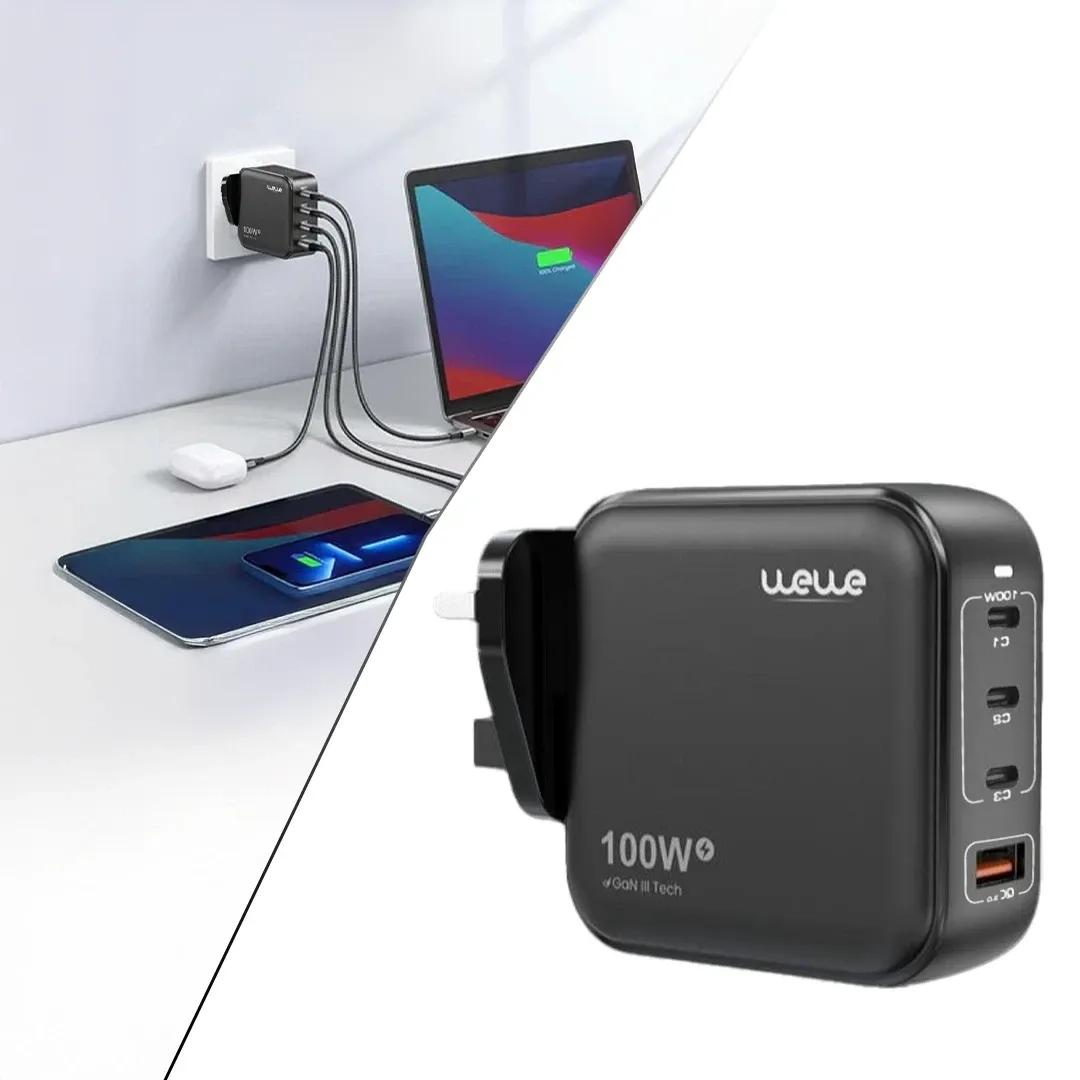 شاحن 100W من WeWe سريع مع منافذ Type-C وUSB – شحن متعدد الأجهزة بكفاءة عالية 