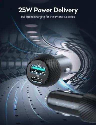 شاحن سيارة Ravpower  بقوة 49 واط مع كابل لايتنينج بطول متر واحد