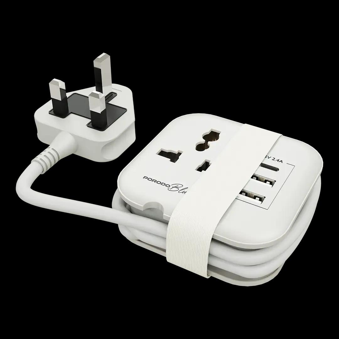 Porodo PBOT201WH Blue Volga Multi-Port Universal AC Socket with USB-A & C