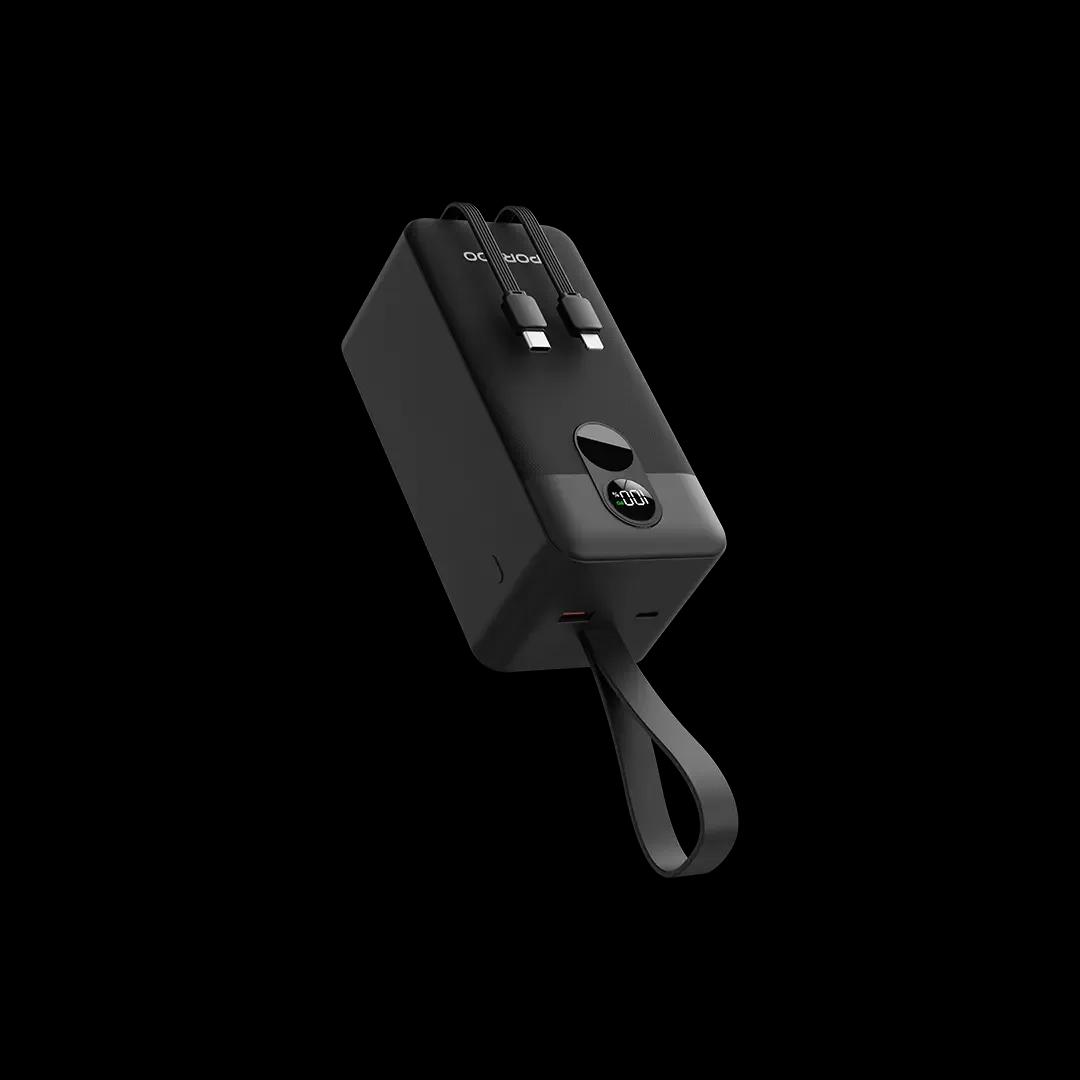 باور بانك Porodo سعة 50000mAh بكابلات مدمجة وشحن سريع PD 22.5W