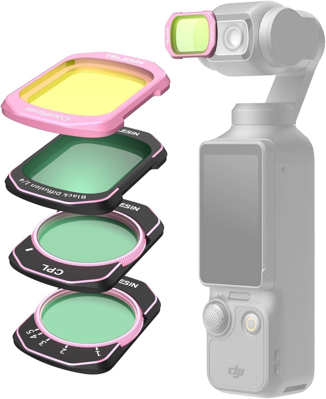 TELESIN S5-FLT-62-TDJ Filter kit (CPL+VND2-32+ Black Diffusion 1/4+Cool Rose) for Pocket 3/4
