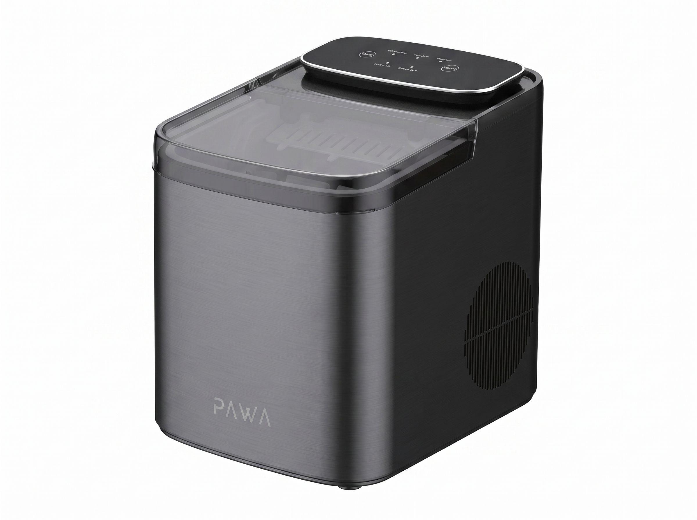 Pawa PW-CPIM1226-BK ice maker with a 12 kg/day capacity and a 1.2 liter tank, featuring rapid cooling technology
